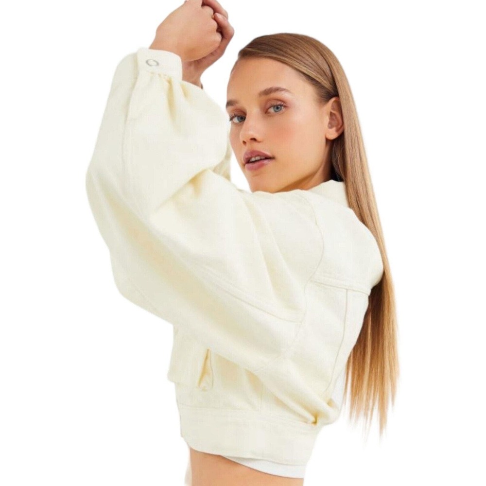 Urban Outfitters Womens Jacket Jules Puff Sleeve Cropped Pastel Yellow Jean XS